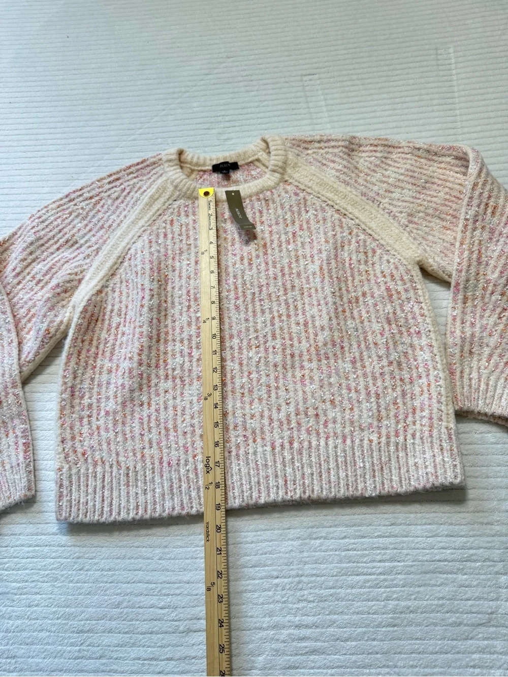 J. Crew Cream and Pink Flecked Ribbed Scoopneck Sweater